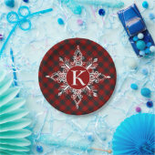 Monogram sneeuwvlok op plaid papieren bordje (Feest)