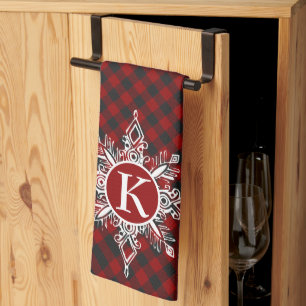 Monogram sneeuwvlok op plaid  theedoek