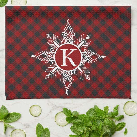 Monogram sneeuwvlok op schol theedoek (Gevouwen)