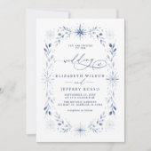 Monogram Sneeuwvlokken Blauwe Winter QR Code Bruil Kaart (Voorkant)