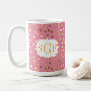 Monogram Snoep Roze Glitter Dot Patroon Koffiemok