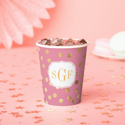 Monogram Snoep Roze Glitter Dot Patroon Papieren Bekers (Insitu)