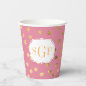 Monogram Snoep Roze Glitter Dot Patroon Papieren Bekers (Voorkant)