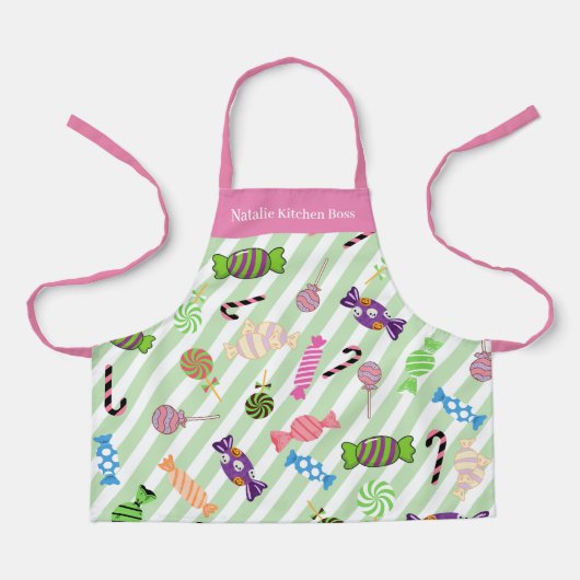 Monogram  Snoepjes patroon Strepen Groen Roze Schort (Voorkant)