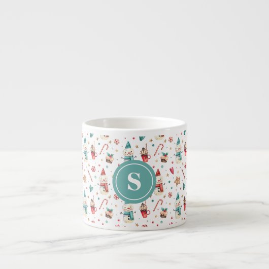 Monogram Snowman & Sweets Pattern 6oz Espresso Cup Espresso Kop (Voorkant)