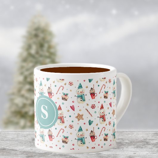 Monogram Snowman & Sweets Pattern 6oz Espresso Cup Espresso Kop