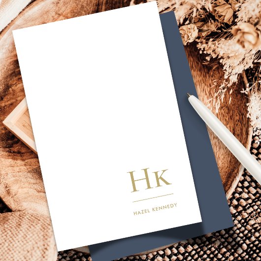 Monogram Social Notecard Elegant Navy Blue Gold Notitiekaartje