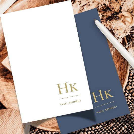 Monogram Social Notecard Professional Navy Gold Notitiekaartje