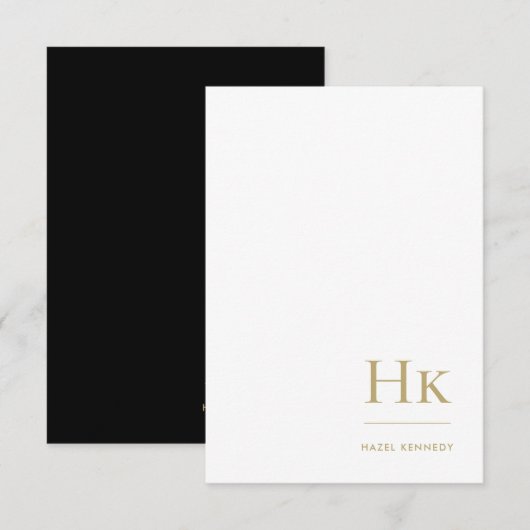 Monogram Social Notecard Professioneel Zwart Goud Notitiekaartje (Voorkant / Achterkant)