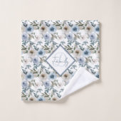 Monogram Soft Dusty Blue Waterverf Bloemen voor Bad Handdoek (Wasdoekje)