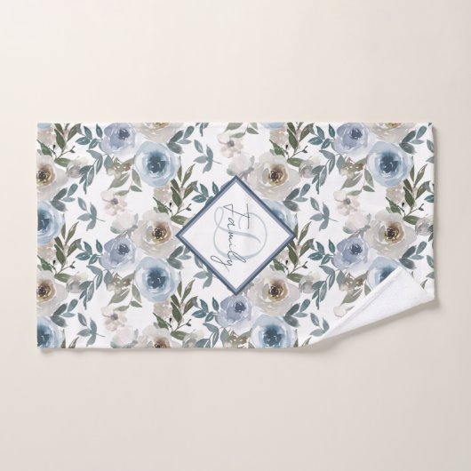 Monogram Soft Dusty Blue Waterverf Bloemen voor Bad Handdoek (Handdoek)