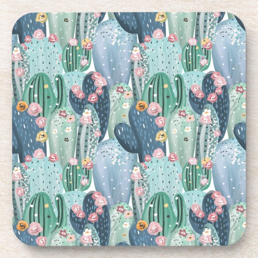 Monogram | Soft Patel Cactus Pattern Bier Onderzetter (Voorkant)