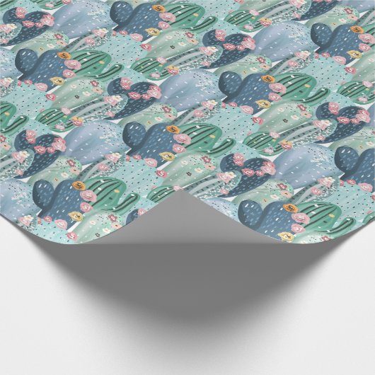 Monogram | Soft Patel Cactus Pattern Cadeaupapier (Hoek)