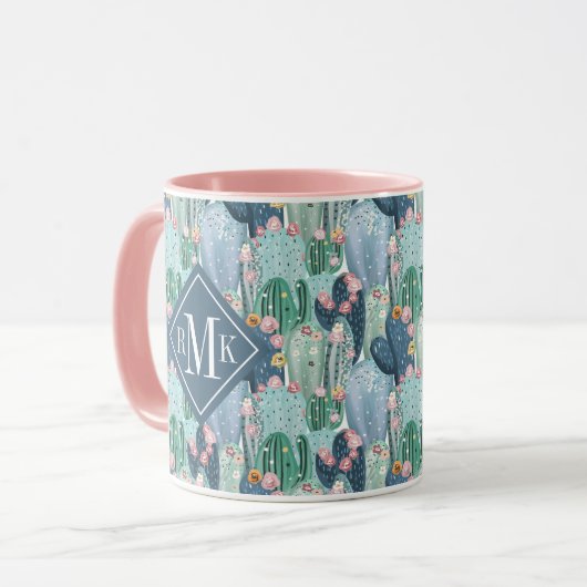 Monogram | Soft Patel Cactus Pattern Mok (Voorkant links)