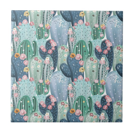 Monogram | Soft Patel Cactus Pattern Tegeltje (Voorkant)