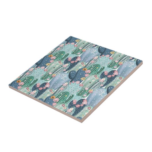 Monogram | Soft Patel Cactus Pattern Tegeltje (Zijkant)