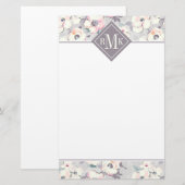 Monogram | Soft roze Waterverf Patroon Briefpapier (Voorkant / Achterkant)