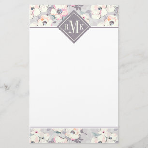 Monogram   Soft roze Waterverf Patroon Briefpapier