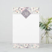 Monogram | Soft roze Waterverf Patroon Briefpapier (Staand voorkant)