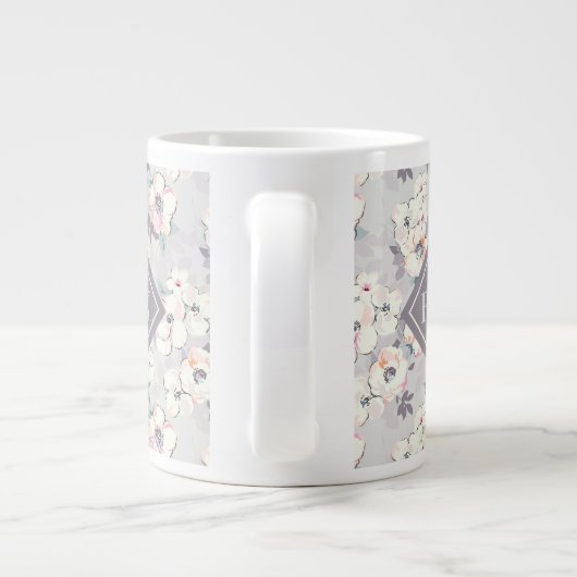 Monogram | Soft roze Waterverf Patroon Grote Koffiekop (Achterkant)