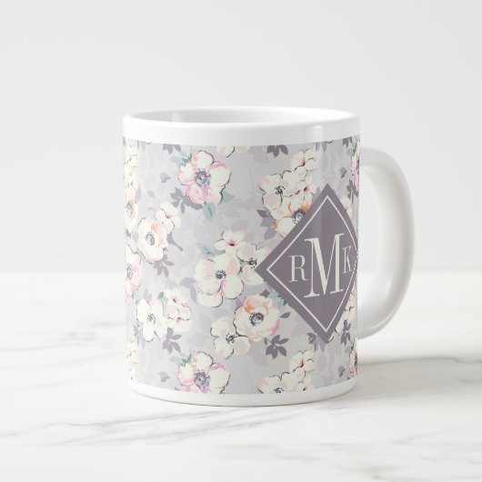 Monogram | Soft roze Waterverf Patroon Grote Koffiekop (Voorkant rechts)