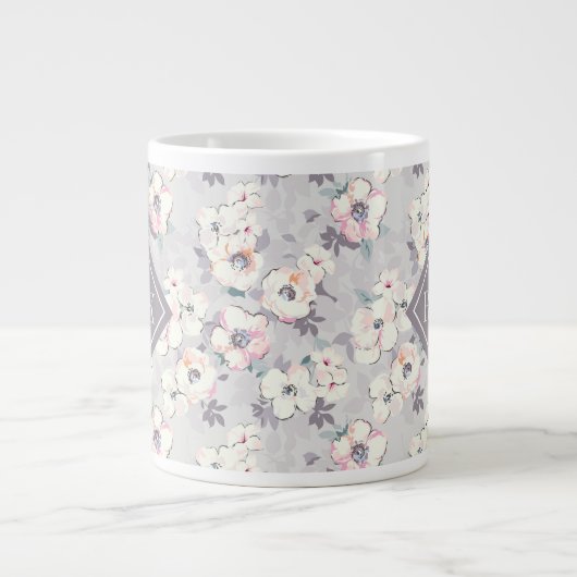 Monogram | Soft roze Waterverf Patroon Grote Koffiekop (Voorkant)