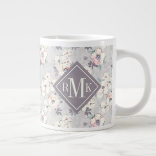 Monogram   Soft roze Waterverf Patroon Grote Koffiekop