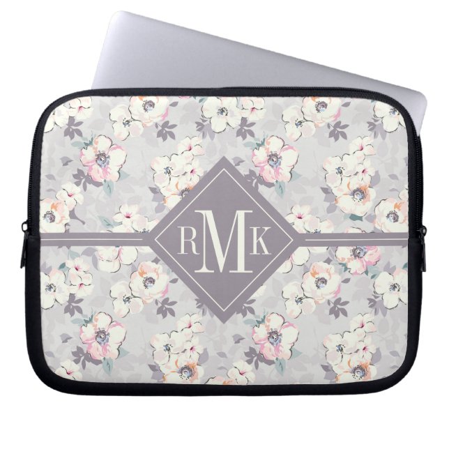 Monogram | Soft roze Waterverf Patroon Laptop Sleeve (Voorkant)