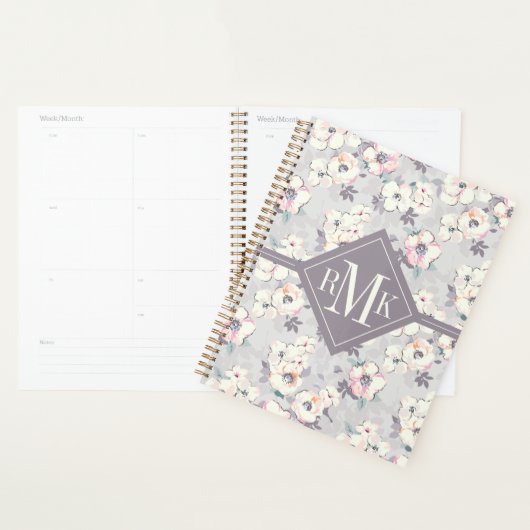 Monogram | Soft roze Waterverf Patroon Planner (Display)