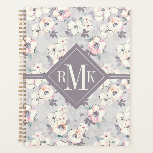 Monogram | Soft roze Waterverf Patroon Planner (Voorkant)
