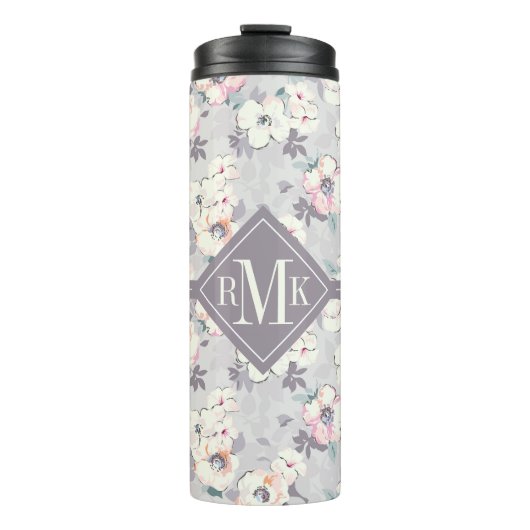 Monogram | Soft roze Waterverf Patroon Thermosbeker (Voorkant)