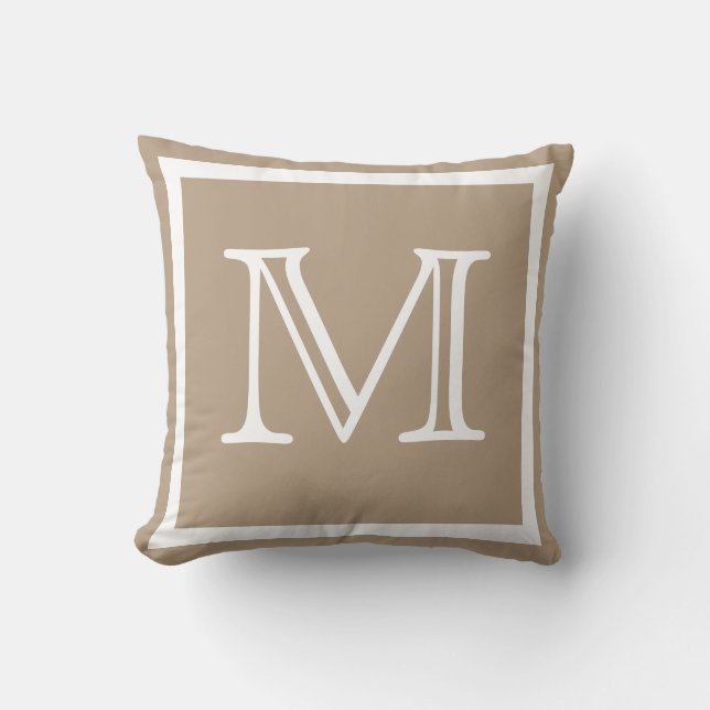 MONOGRAM Solid beige Tan tauplica platte kussen (Voorkant)