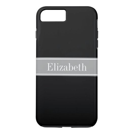 Monogram Solid Black, donkergrijze lint Case-Mate iPhone Case (Achterkant)