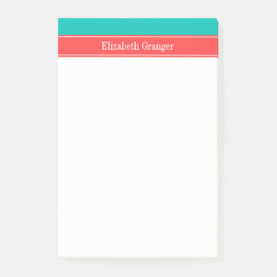 Monogram Solid Blauwgroen, Coral Red Ribbon Name Post-it® Notes