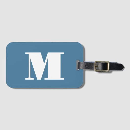 Monogram Solid Blue Pastel Minimalist Professional Bagagelabel (Voorkant (horizontaal))