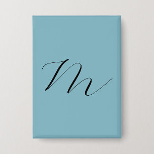 Monogram Solid Blue Pastel Minimalist Professional Button