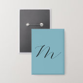 Monogram Solid Blue Pastel Minimalist Professional Button (Voorkant / Achterkant)