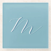 Monogram Solid Blue Pastel Minimalist Professional Glazen Onderzetter (Voorkant)