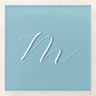 Monogram Solid Blue Pastel Minimalist Professional Glazen Onderzetter