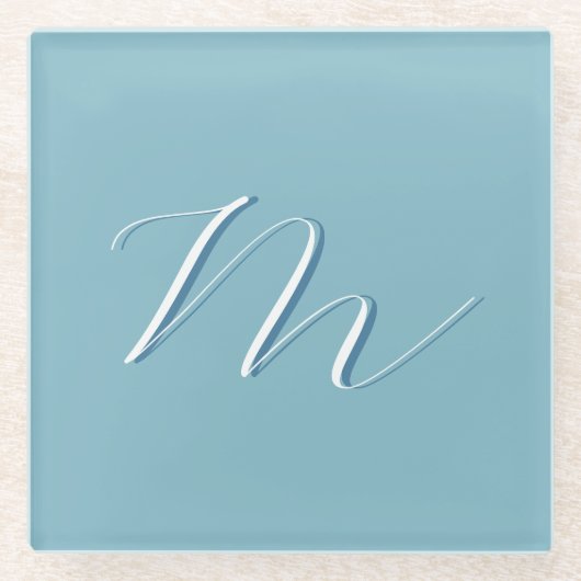 Monogram Solid Blue Pastel Minimalist Professional Glazen Onderzetter (Voorkant)