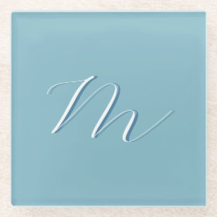 Monogram Solid Blue Pastel Minimalist Professional Glazen Onderzetter