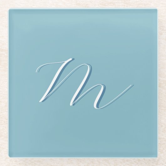 Monogram Solid Blue Pastel Minimalist Professional Glazen Onderzetter (Voorkant)