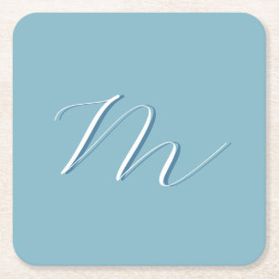 Monogram Solid Blue Pastel Minimalist Professional Kartonnen Onderzetters