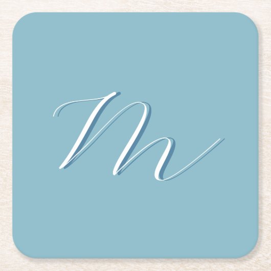 Monogram Solid Blue Pastel Minimalist Professional Kartonnen Onderzetters (Voorkant)