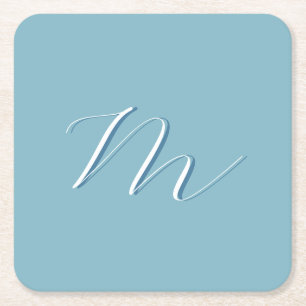 Monogram Solid Blue Pastel Minimalist Professional Kartonnen Onderzetters