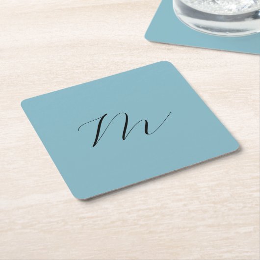 Monogram Solid Blue Pastel Minimalist Professional Kartonnen Onderzetters (Schuin)