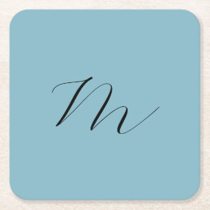 Monogram Solid Blue Pastel Minimalist Professional Kartonnen Onderzetters