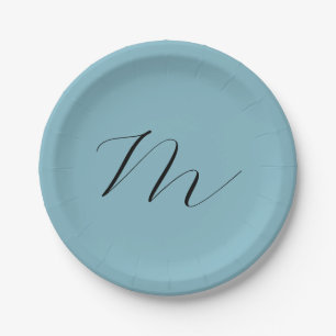 Monogram Solid Blue Pastel Minimalist Professional Papieren Bordje