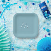 Monogram Solid Blue Pastel Minimalist Professional Papieren Bordje (Feest)