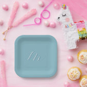 Monogram Solid Blue Pastel Minimalist Professional Papieren Bordje (Feest)